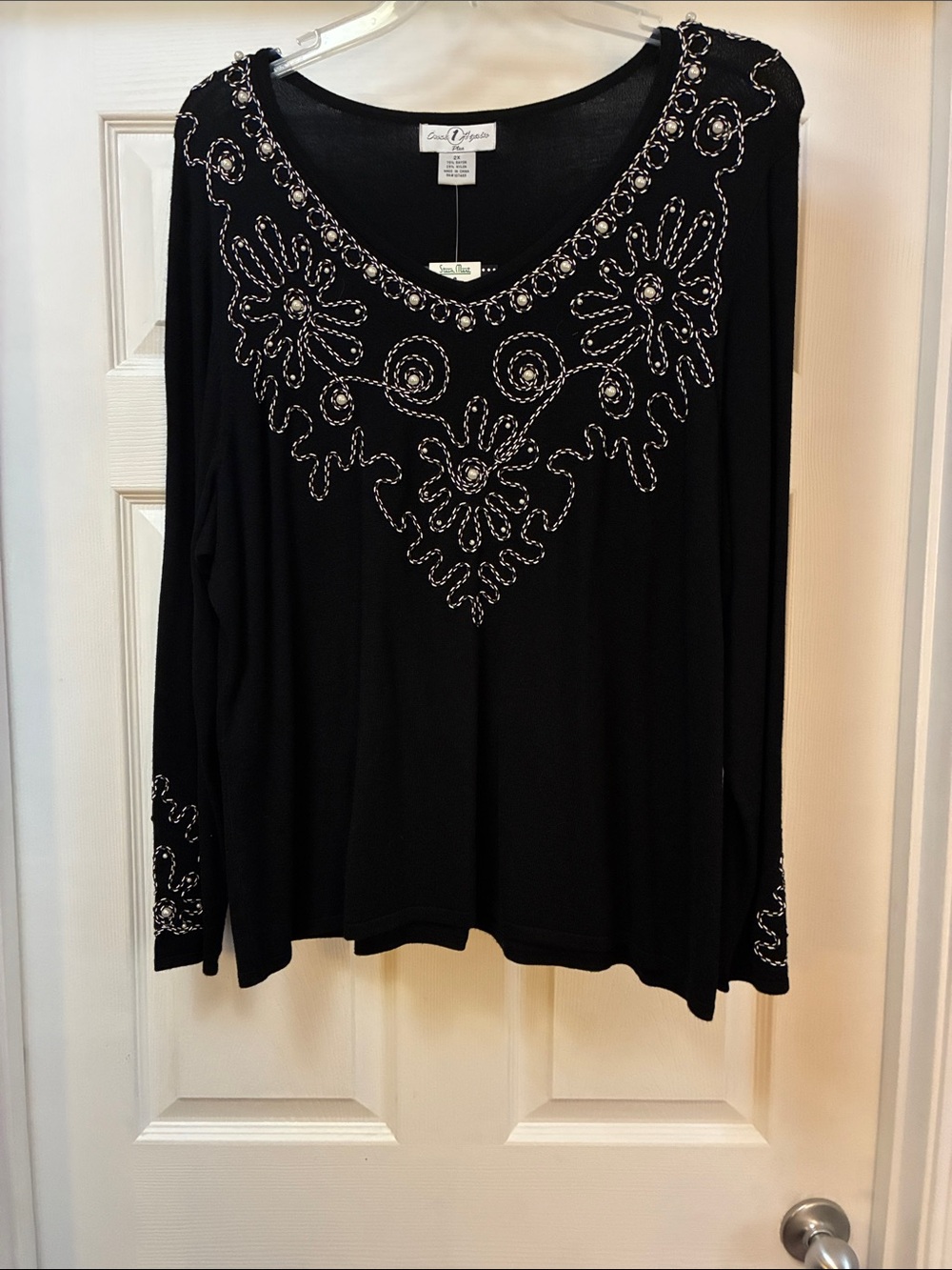 Women's NWT Black Embellished Long-Sleeve Sweater by Once Again 2X
